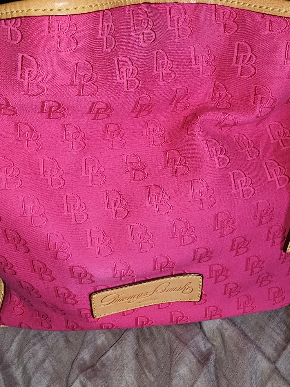Dooney & Bourke Hot Pink Jacquard Tote with Tan Trim - Picture 3 of 6